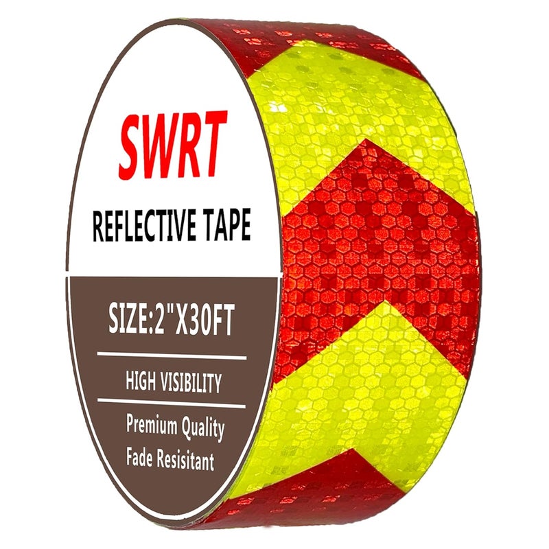 SWRT Reflective Tape Outdoor Waterproof, 2" x 30 FT Red & Fluorescent Yellow Reflective, Shining Star Heavy Duty Strong Adhesive Hazard Caution Safety Warning Conspicuity Tape for Trailer - Image 1